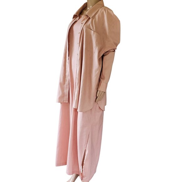 NEWPORT NEWS 2 Pc Jumper Dress Shacket Set Women's Plus 2X 20W Mauve/Light Brown - Picture 6 of 14